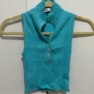 turquoise zara high neck tank